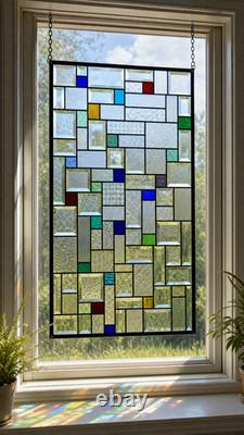 Stained Glass Panel 33.75x 18.75 large window hanging colorful privacy textured