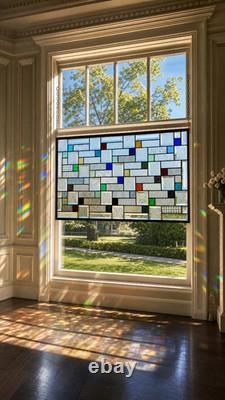 Stained Glass Panel 33.75x 18.75 large window hanging colorful privacy textured