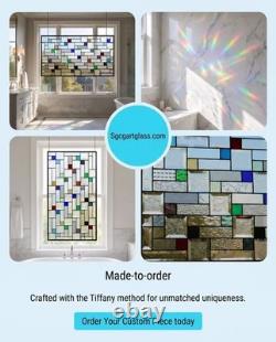 Stained Glass Panel 33.75x 18.75 large window hanging colorful privacy textured