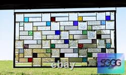 Stained Glass Panel 33.75x 18.75 large window hanging colorful privacy textured