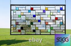 Stained Glass Panel 33.75x 18.75 large window hanging colorful privacy textured