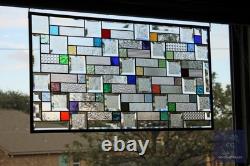 Stained Glass Panel 33.75x 18.75 large window hanging colorful privacy textured