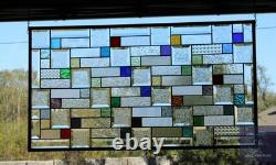 Stained Glass Panel 33.75x 18.75 large window hanging colorful privacy textured