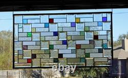 Stained Glass Panel 33.75x 18.75 large window hanging colorful privacy textured