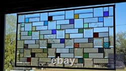 Stained Glass Panel 33.75x 18.75 large window hanging colorful privacy textured