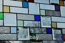 Stained Glass Panel 33.75x 18.75 large window hanging colorful privacy textured