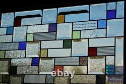 Stained Glass Panel 33.75x 18.75 large window hanging colorful privacy textured