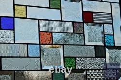 Stained Glass Panel 33.75x 18.75 large window hanging colorful privacy textured