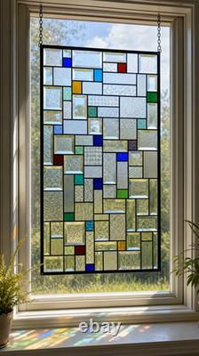 Stained Glass Panel 33.75x 18.75 large window hanging colorful privacy textured