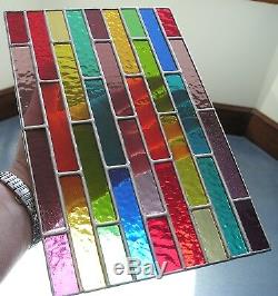 Stained Glass Panel, Abstract Rainbow Suncatcher, Geometric, Handmade in England