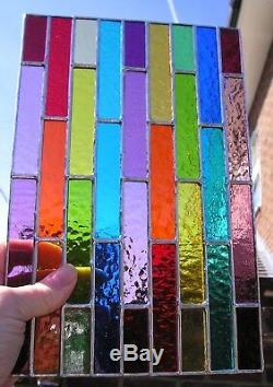 Stained Glass Panel, Abstract Rainbow Suncatcher, Geometric, Handmade in England