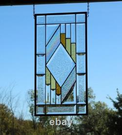 Stained Glass Panel Amber, Iridescent Clear, Bevels, Zinc Frame (20.5x10.5)