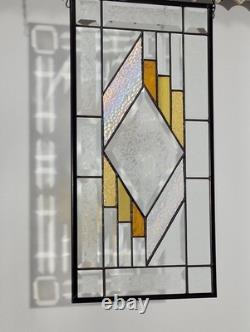 Stained Glass Panel Amber, Iridescent Clear, Bevels, Zinc Frame (20.5x10.5)