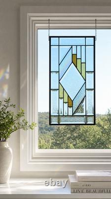 Stained Glass Panel Amber, Iridescent Clear, Bevels, Zinc Frame (20.5x10.5)