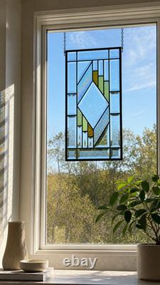 Stained Glass Panel Amber, Iridescent Clear, Bevels, Zinc Frame (20.5x10.5)