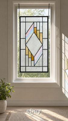 Stained Glass Panel Amber, Iridescent Clear, Bevels, Zinc Frame (20.5x10.5)