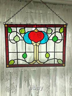 Stained Glass Panel, Art Nouveau Suncatcher, Large