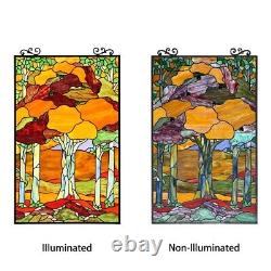 Stained Glass Panel Autumn Fall Forest Suncatcher Art glass