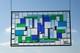 Stained Glass Panel Blue & Green Geometric Hanging Window Art
