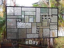 Stained Glass Panel, Clear Textured Stained Glass Transom Window, Patchwork