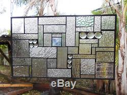 Stained Glass Panel, Clear Textured Stained Glass Transom Window, Patchwork