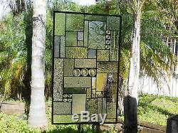 Stained Glass Panel, Clear Textured Stained Glass Transom Window, Patchwork