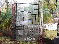 Stained Glass Panel, Clear Textured Stained Glass Transom Window, Patchwork