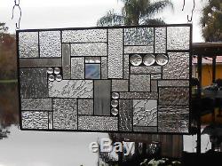 Stained Glass Panel, Clear Textured Stained Glass Transom Window, Patchwork