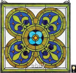 Stained Glass Panel Fleur De Lis Quatrefoil Stained Glass Window Hangings Wi