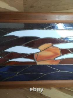 Stained Glass Panel Hand- Crafted Ocen Sunset Wood Frame