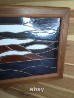 Stained Glass Panel Hand- Crafted Ocen Sunset Wood Frame
