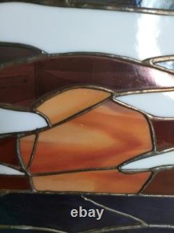 Stained Glass Panel Hand- Crafted Ocen Sunset Wood Frame