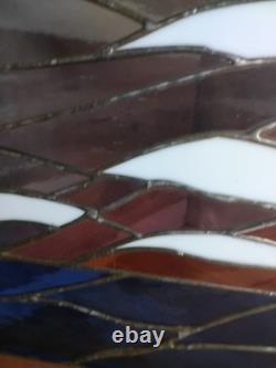 Stained Glass Panel Hand- Crafted Ocen Sunset Wood Frame