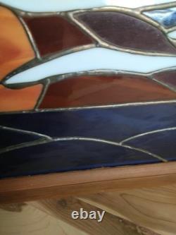 Stained Glass Panel Hand- Crafted Ocen Sunset Wood Frame