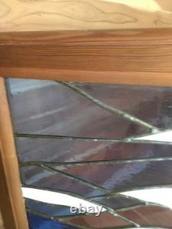 Stained Glass Panel Hand- Crafted Ocen Sunset Wood Frame