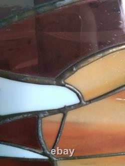 Stained Glass Panel Hand- Crafted Ocen Sunset Wood Frame