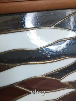 Stained Glass Panel Hand- Crafted Ocen Sunset Wood Frame