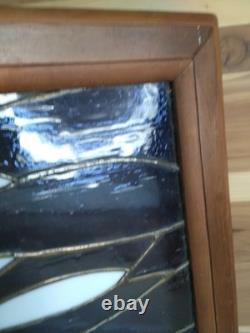 Stained Glass Panel Hand- Crafted Ocen Sunset Wood Frame