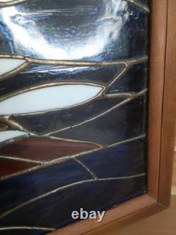 Stained Glass Panel Hand- Crafted Ocen Sunset Wood Frame
