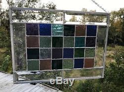 Stained Glass Panel In Blues, Greens, Purple, Sparkly Beveled Glass