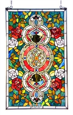 Stained Glass Panel LAST ONE THIS PRICE Medallion Design 20 X 32 Art Glass