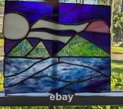 Stained Glass Panel Night Mountains With Moon