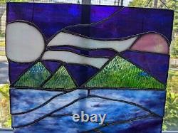 Stained Glass Panel Night Mountains With Moon