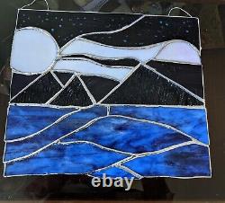 Stained Glass Panel Night Mountains With Moon