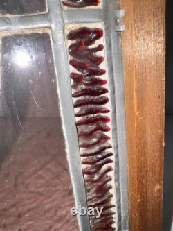 Stained Glass Panel Oval Floral Design Wood Frame 16x10