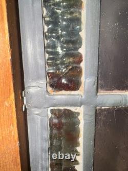 Stained Glass Panel Oval Floral Design Wood Frame 16x10