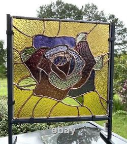 Stained Glass Panel Rose Flower Suncatcher