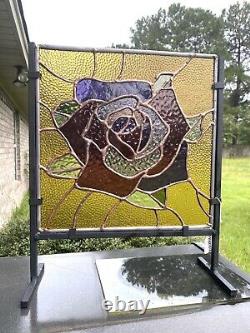 Stained Glass Panel Rose Flower Suncatcher