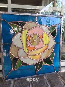 Stained Glass Panel Rose Flower Suncatcher