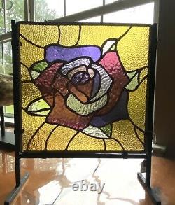 Stained Glass Panel Rose Flower Suncatcher